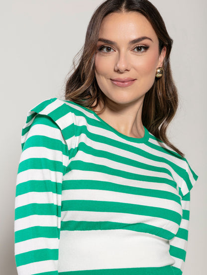 BLUSA URBANITY LISTRADA COM MANGAS DE CAVA POSTA E GOLA REDONDA 10598