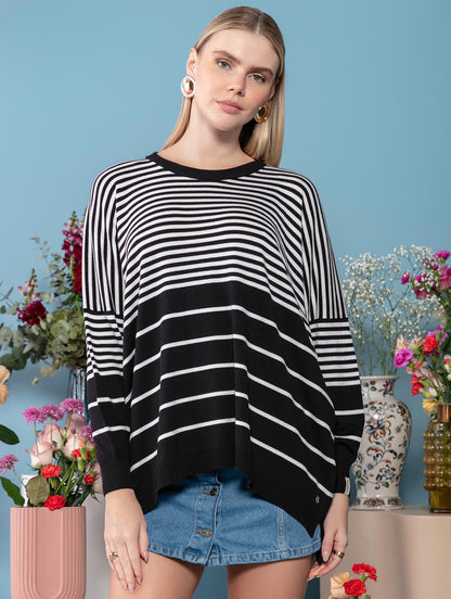 BLUSA BIAMAR OVERSIZED E MULLET LISTRADA COM MANGAS DE CAVA QUADRADA 11608