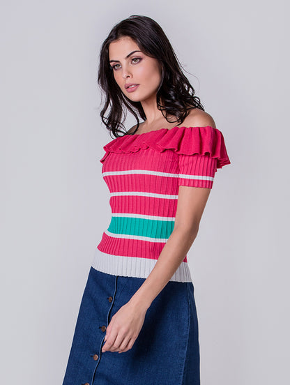 BLUSA URBANITY DE MALHA CANELADA LISTRADA 7835