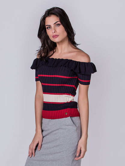 BLUSA URBANITY DE MALHA CANELADA LISTRADA 7835