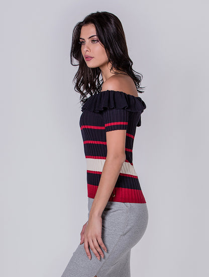 BLUSA URBANITY DE MALHA CANELADA LISTRADA 7835