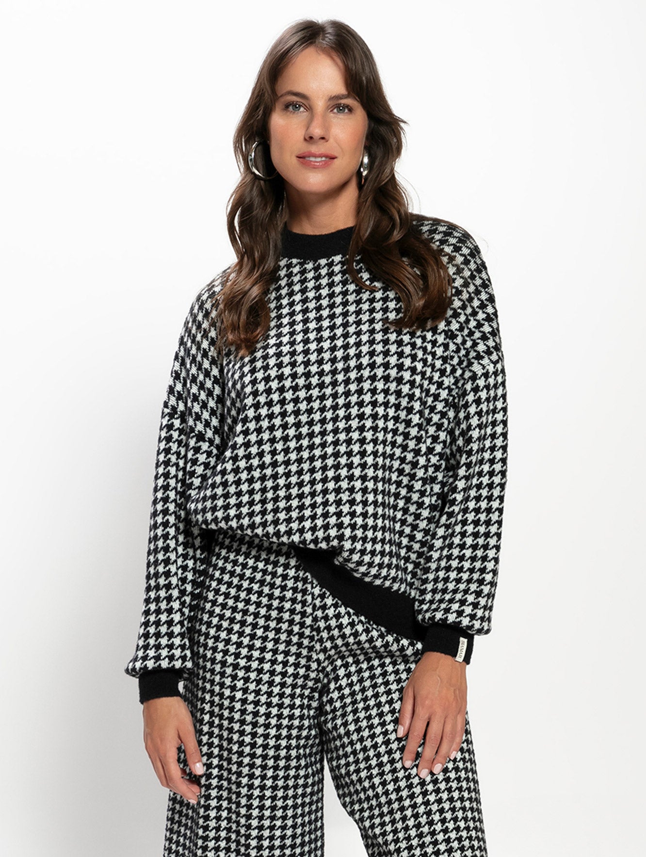 BLUSA OVERSIZED EM ESTAMPA PIED DE POULE BIAMAR 11308