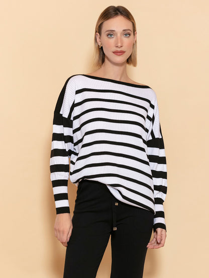 BLUSA URBANITY OVERSIZED LISTRADA COM GOLA CANOA 10964